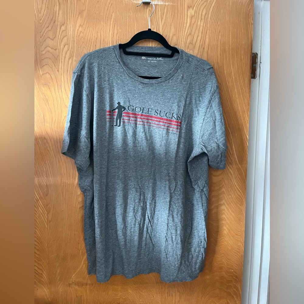 Travis Mathew Gray Short Sleeve crew neck ‘Golf Sucks’ Tee XL - Picture 2 of 7